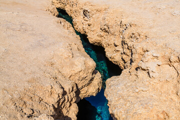 Crack after earthquake at Ras Mohammed national park. Sinai peninsula, Egypt