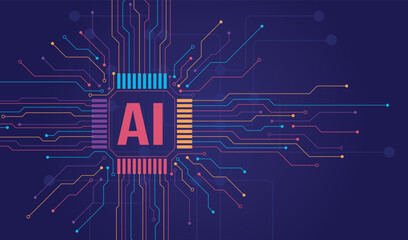 AI Artificial Intelligence and Machine Learning Background Concept, Big data innovation technology, Abstract background, AI Artificial Intelligence chipset on circuit board in futuristic concept	