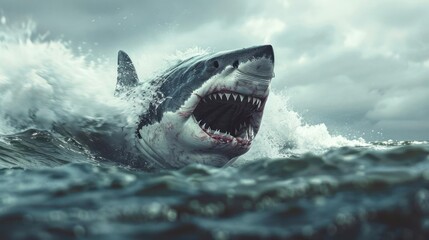 Fototapeta premium a large shark with open mouth and a fierce expression,