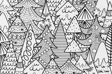  Arri&egrave;re plan noir et blanc avec motif graphique sapin de Noel pour colorier