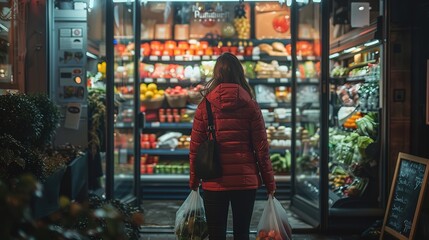 Fototapeta premium Beautiful girl in a supermarket buying products