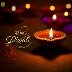 Beautiful greeting card for Hindu festival Diwali, Happy Diwali traditional Indian festival colorful background with traditional lamp.
