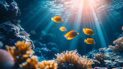 Naklejka premium Mesmerizing Underwater Coral Reef Teeming with Vibrant Marine Life