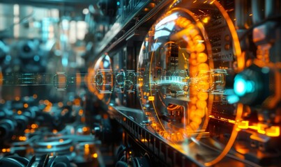 Fototapeta premium A quantum computer lab, with glowing qubits and futuristic interfaces. Scientists are conducting experiments that could change the understanding of physics