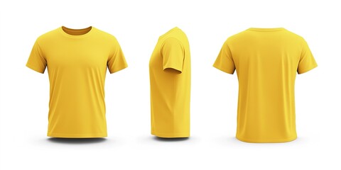 Isolated mockup of a yellow short-sleeved t-shirt on a white background