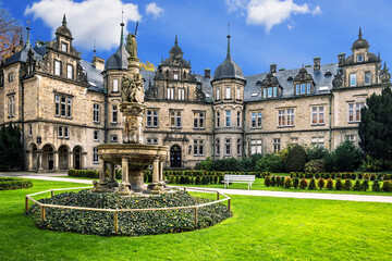 The old residence town of Bückeburg. This castle Bückeburg with Virtue fountain in the style of...