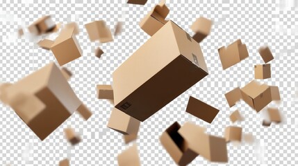 floated cardboard boxes falling isolate on transparency background PNG