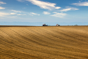 Obraz premium Plowed field landscape, autumn season,agriculture