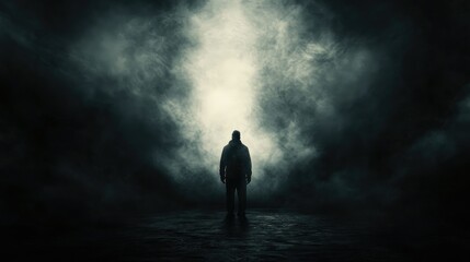 Shadowy figure disappearing into darkness