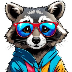 Fototapeta premium illustration of a raccoon with sunglasses 