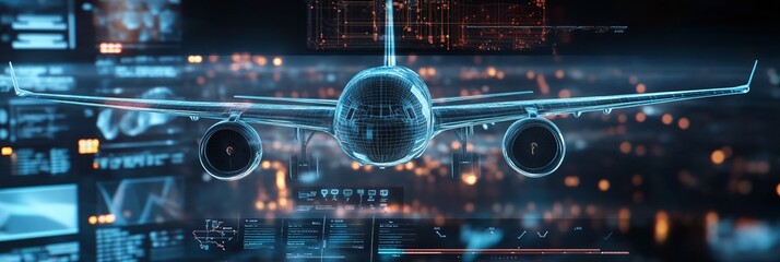 Obraz premium futuristic plane route hologram