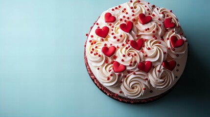 Birthday Cake top view Isolated with Colorful Hearts Decoration for a Celebration new beautiful stock image illustration AI