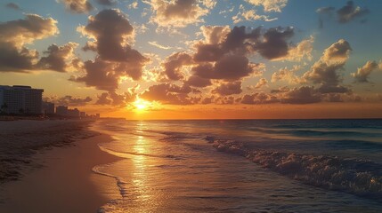 Sunrise over beach in Cancun