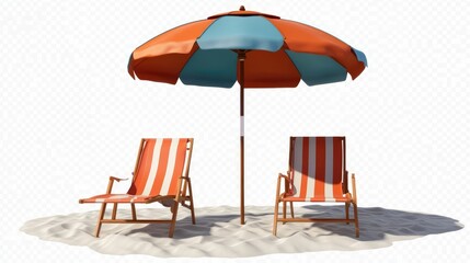 Fototapeta premium no background one beach chair with one sun umbrella on transparency background PNG