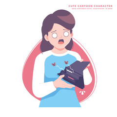 poor girl character with empty pocket illustration