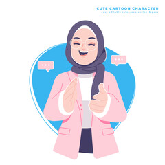 muslim business woman character applause pose illustration