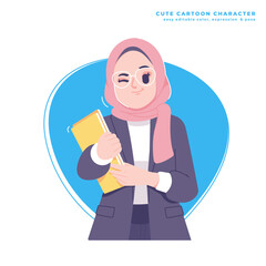 muslim business woman character holding book illustration