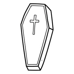 Hand drawn doodle coffin on white background.