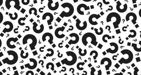 Black question mark pattern background. Answer guess faq decorative abstract wallpaper. Vector illustration