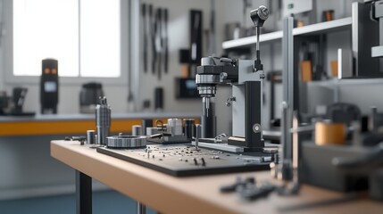 A quality control station in a modern industrial setting, with precision instruments and clean, organized tools. The minimalist scene emphasizes the importance of quality assurance in manufacturing. 