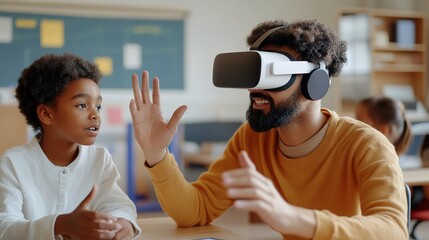 A teacher facilitating a virtual field trip, with students interacting with the experience through their devices