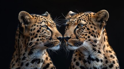 Naklejka premium The two cheetahs are mirrored, showing the left side of their faces on the right and vice versa.