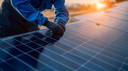 Close-up of Engineer Examining Solar Panel Efficiency with Advanced Tools