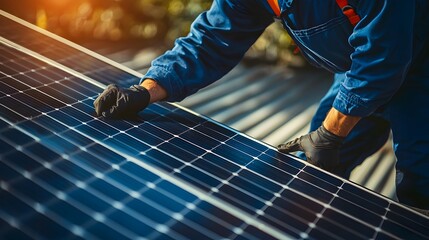 Close-up of engineer testing solar panel efficiency with advanced tools and equipment