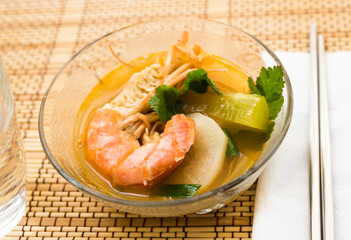 Thai soup with seafood and vegetables