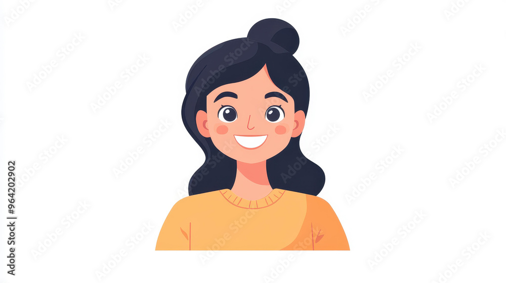 Wall mural a joyful young woman in vibrant colors, depicted as a cartoon avatar radiating happiness, in a moder