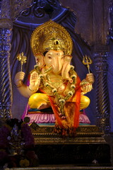 07 September 2024, Pune, Maharashtra, India, Beautiful sculpture of Lord Ganesh called as Tambdi Jogeshwari Ganpati near ABC chowk, Pune, during Ganesh Utsav Festival 2024.