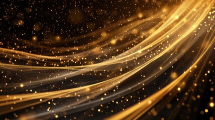 Obraz premium A mesmerizing abstract design featuring flowing golden waves and sparkling particles, creating a sense of elegance and movement.