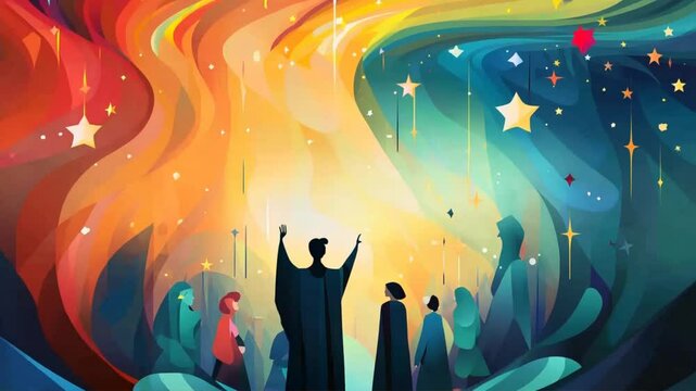 Catholic night scene or Christmas scene with prayer and mass in the church. Abstract background for World Day of Prayer or Go Caroling Day.	
