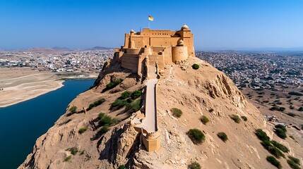 Fototapeta premium Explore the Amber Fort in Jaipur, India, a grand hilltop fortress known for its artistic blend of Hindu and Mughal architecture. 