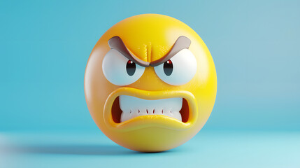 Angry eyes and mouth emoji expression on blue background