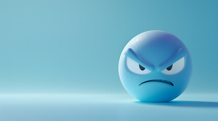 Angry eyes and mouth emoji expression on blue background