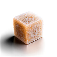 A_cube_of_cane_sugar,_isolated_on_a_white_background,_sharply_detailed_with_full_depth.