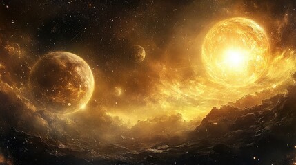 Shimmering glow of celestial bodies in space