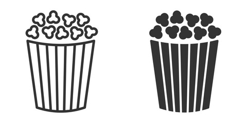 Simple black and white vector illustration of popcorn icons in two different styles.