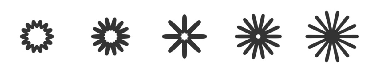 Simple vector illustration of abstract starburst designs in different styles and shapes.