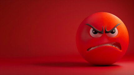 angry eyes and mouth emoji expression on red background