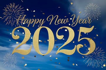 Naklejka premium Happy New Year 2025 with Futuristic Neon Design