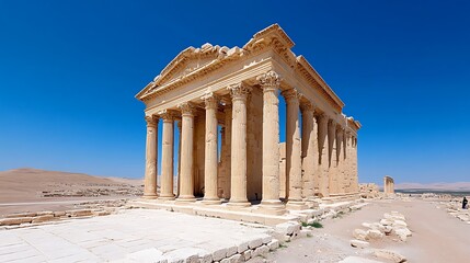 Obraz premium Explore the ancient city of Palmyra in Syria, an archaeological treasure featuring grand ruins of temples, colonnades, and tombs. 