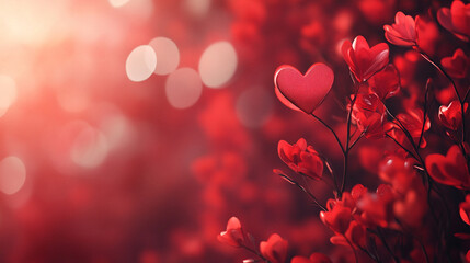 Valentine's Day Background Banner with Abstract Panorama and Red Hearts - Concept of Love
