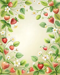 Elegant invitation card embellished with strawbwerry branches spring colors Frame. Ai Generated