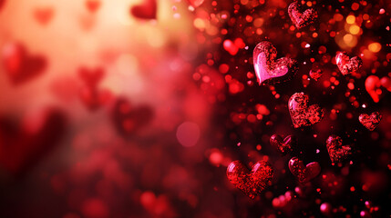 Valentine's Day Background Banner with Abstract Panorama and Red Hearts - Concept of Love