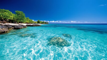 Fototapeta premium Snorkel in the crystal-clear waters of the Great Barrier Reef, Australia, exploring the rich marine life and coral reefs beneath the surface. 