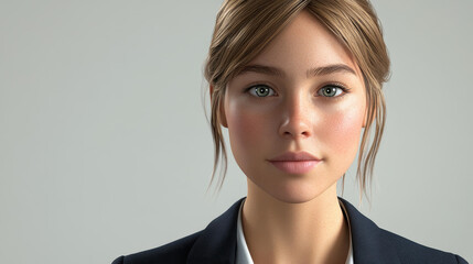 An AI avatar with serene features, ideal for consulting and delivering wisdom with warm, gentle eyes.
