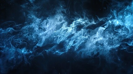 A mesmerizing abstract swirl of blue and white, resembling cosmic smoke or ethereal waves in a dark space.
