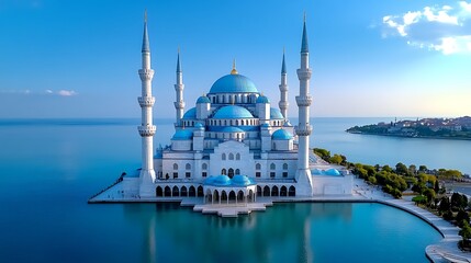 Fototapeta premium Visit the Blue Mosque in Istanbul, Turkey, an iconic structure with its intricate blue tiles and towering minarets. 